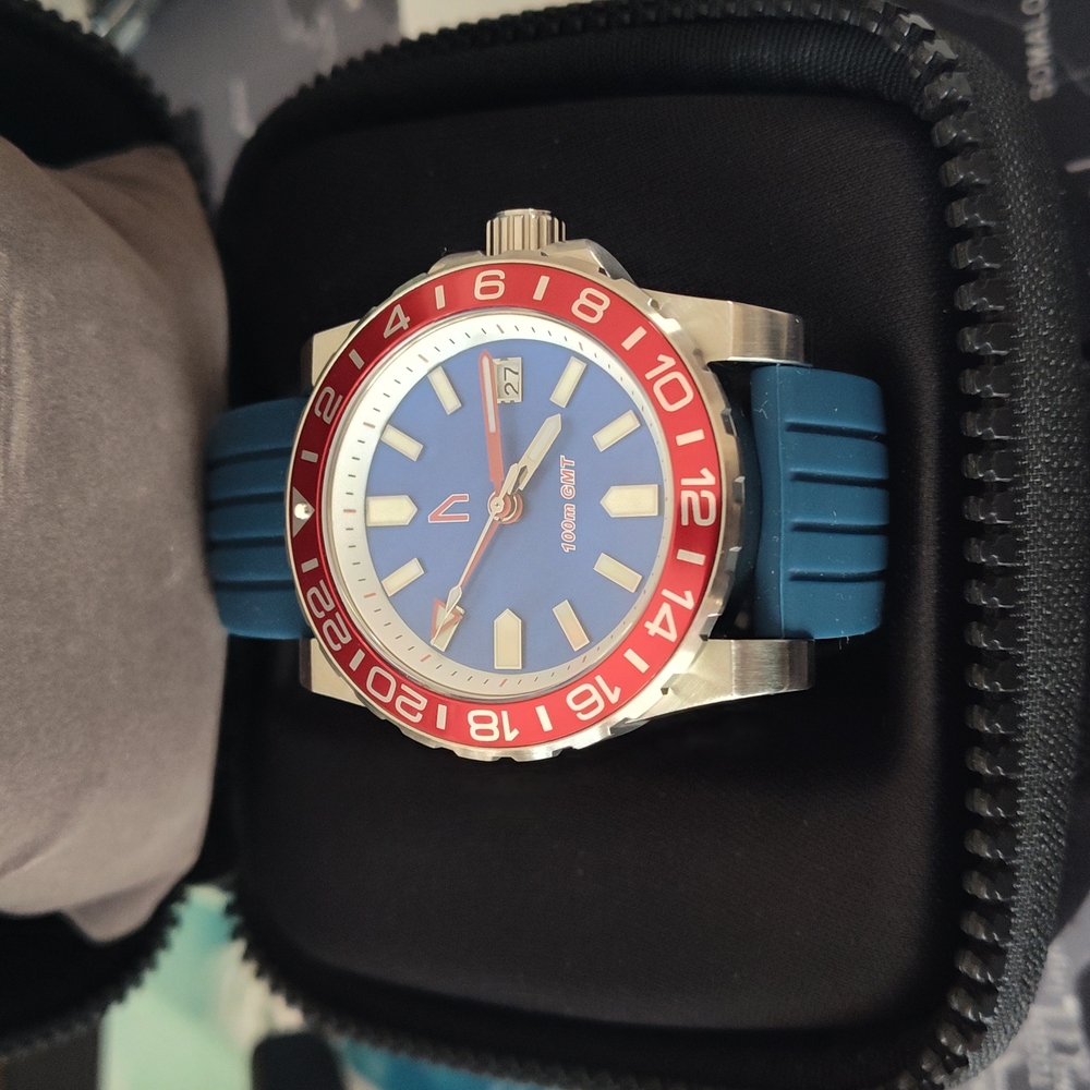 Blue and Red Dive Watch